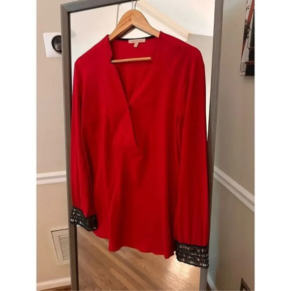 Gibson Latimer Sequins Trim Red‎ Blouse Size M - Picture 1 of 8